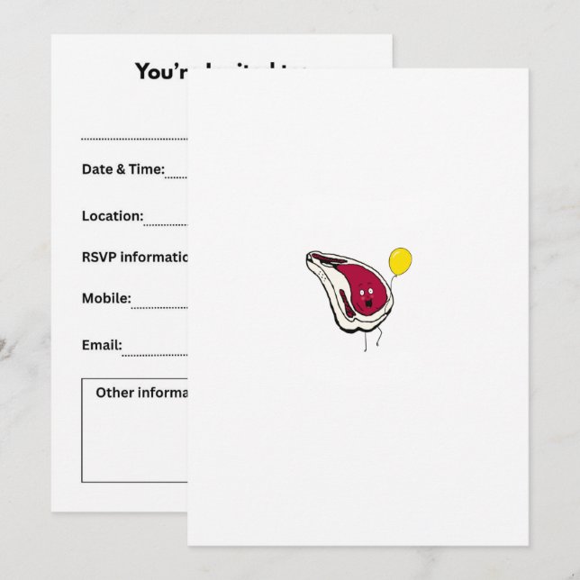 Cheeky chops. Pork chops, meat themed Invitation (Front/Back)