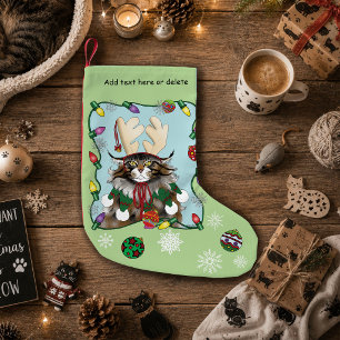 Cheeky Christmas Cat Humour Maine Coon Green Funny Small Christmas Stocking