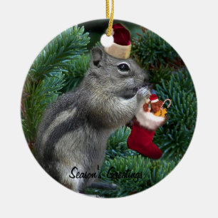 Cheeky Christmas Chipmunk Ceramic Ornament