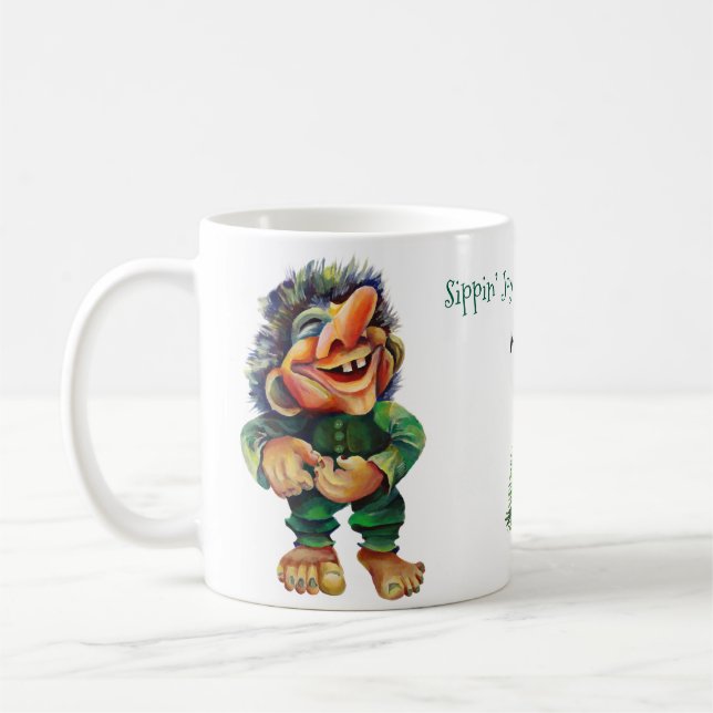 Cheeky Christmas Troll and Tree Delight  Coffee Mug (Left)