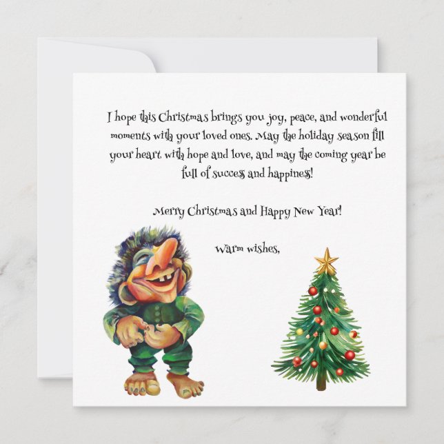 Cheeky Christmas Troll and Tree Delight  Holiday Card (Front)