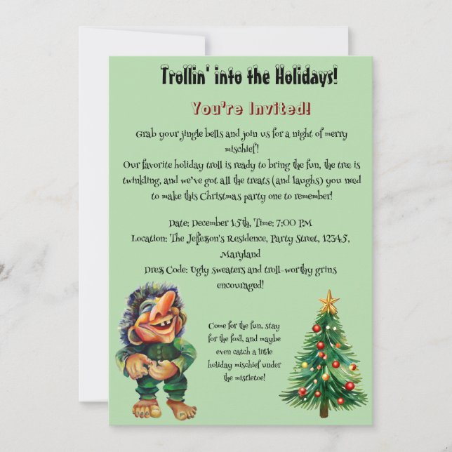 Cheeky Christmas Troll and Tree Delight  Invitation (Front)