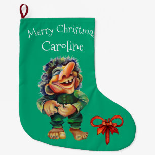 Cheeky Christmas Troll and Tree Delight  Large Christmas Stocking