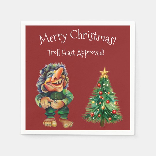 Cheeky Christmas Troll and Tree Delight  Napkin (Front)