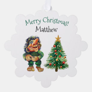 Cheeky Christmas Troll and Tree Delight Ornament Card