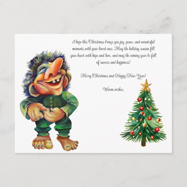 Cheeky Christmas Troll and Tree Delight  Postcard (Front)