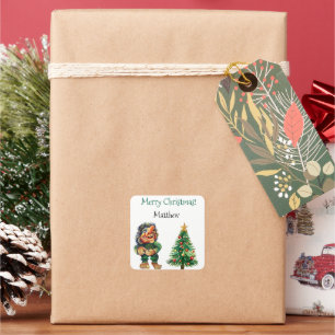 Cheeky Christmas Troll and Tree Delight  Square Sticker