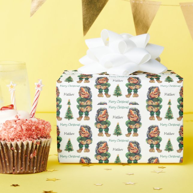 Cheeky Christmas Troll and Tree Delight  Wrapping Paper (Birthday Party)