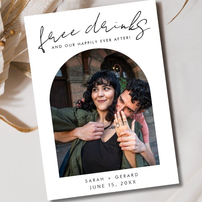 Cheeky Free Drinks Photo Wedding Save the Date  (Photo Elegant Black and White Save the Date)