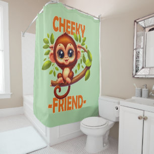 Cheeky Friend pun Cute Baby Monkey on tree cartoon