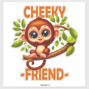 Cheeky Friend pun Cute Baby Monkey on tree cartoon