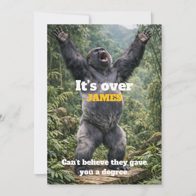🎓🙈Cheeky Gorilla Celebration Card – Custom  (Front)