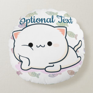 Cheeky Kawaii Style Kitten  Round Pillow