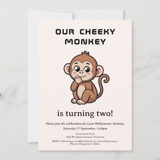 Cheeky Monkey 2nd Birthday invitation (Front)