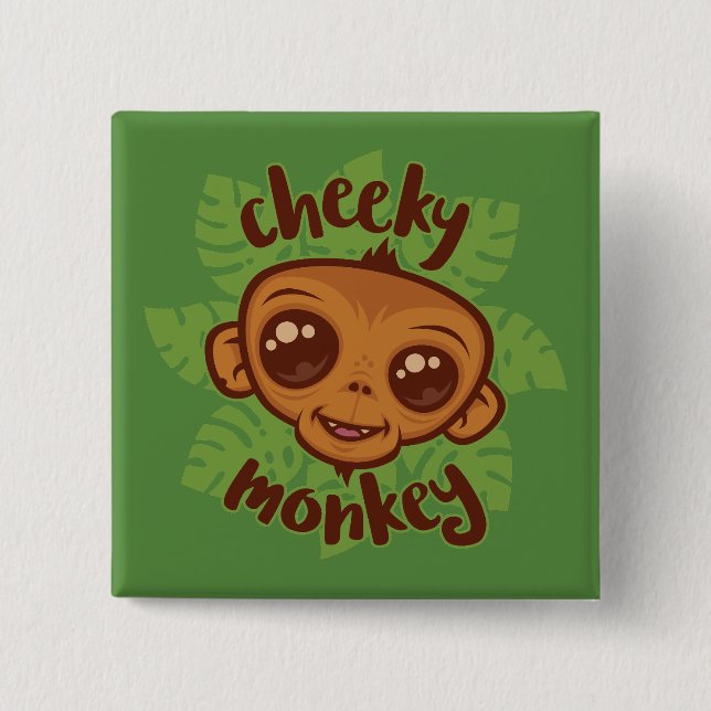 Cheeky Monkey Cute Cartoon Primate Drawing 2 Inch Square Button (Front)