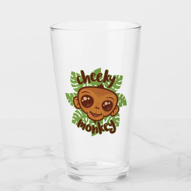 Cheeky Monkey Cute Cartoon Primate Drawing Glass (Front)
