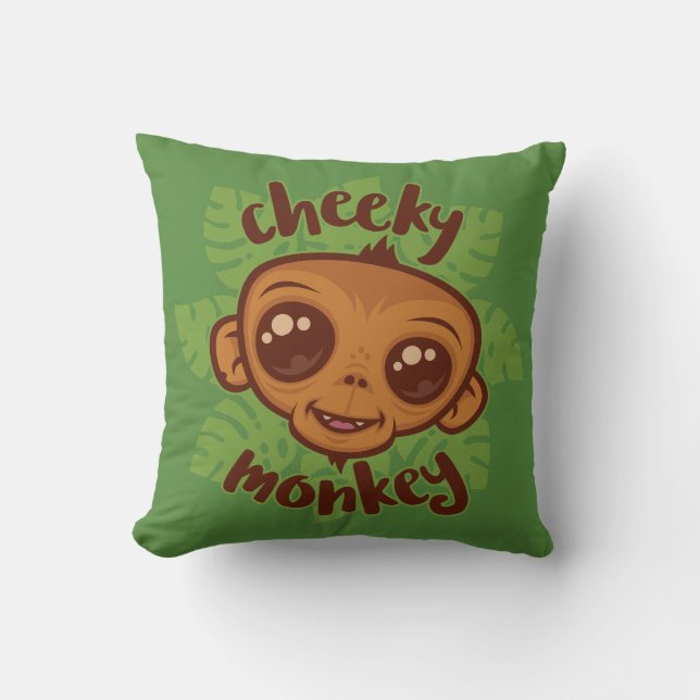 Cheeky Monkey Cute Cartoon Primate Drawing Throw Pillow (Front)