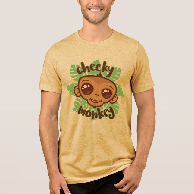 Cheeky Monkey Cute Cartoon Primate Drawing Tri-Blend Shirt (Front)