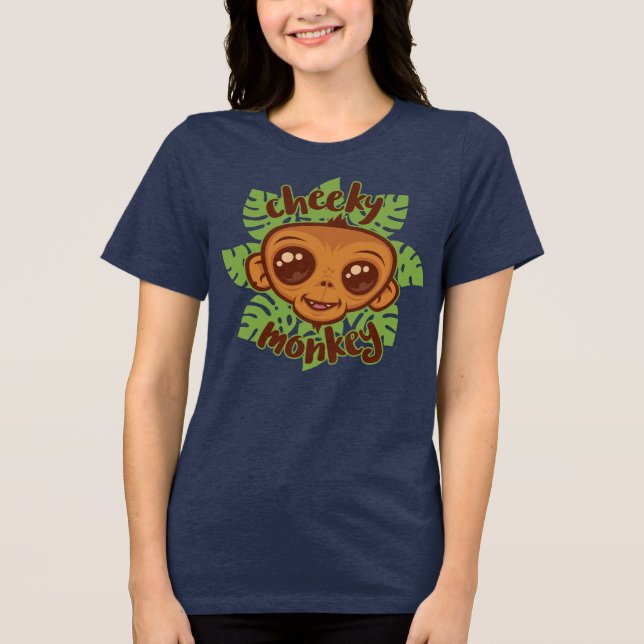 Cheeky Monkey Cute Cartoon Primate Drawing Tri-Blend Shirt (Front)