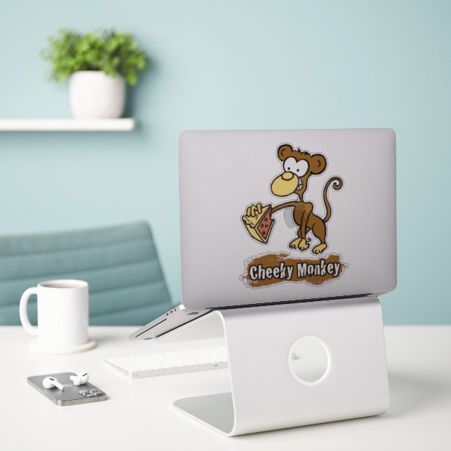 Cheeky Monkey Design Laptop Sticker (Laptop On Desk)