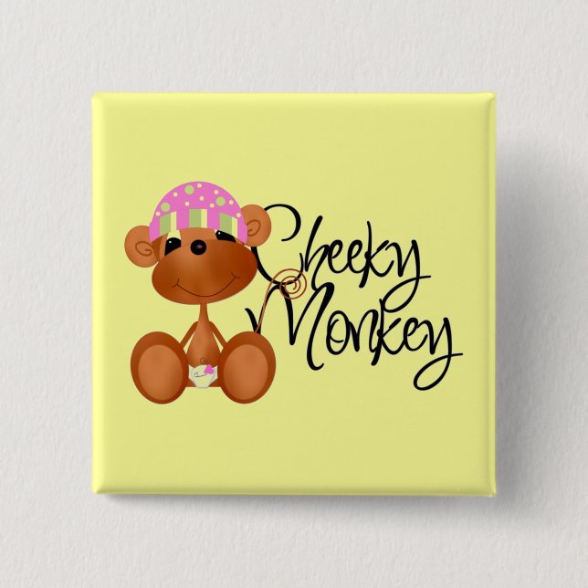 Cheeky Monkey - Girl Tshirts and Gifts 2 Inch Square Button (Front)
