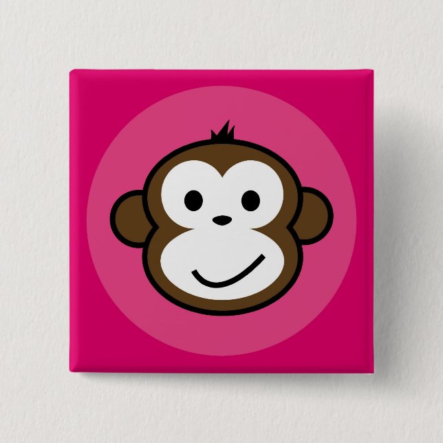 Cheeky Monkey [pink+hot pink] 2 Inch Square Button (Front)