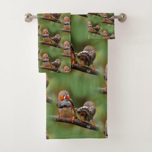 Cheeky Pair of Zebra Finches Songbirds Bath Towel Set (Insitu)