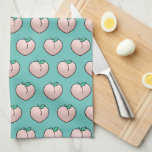 Cheeky Peach Pattern on Teal Kitchen Towel<br><div class="desc">Cheeky peach heart pattern on teal.</div>