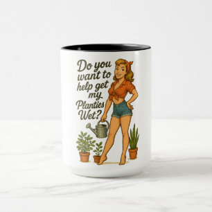Cheeky Pin-Up Gardener Planties Pun Design Mug