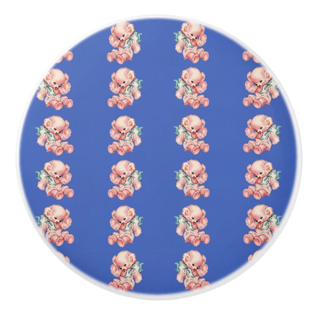 Cheeky pink teddies ceramic knob (Front)