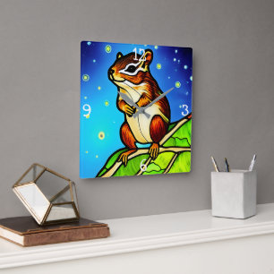 Cheeky, Playful Chipmunk Pal Square Wall Clock