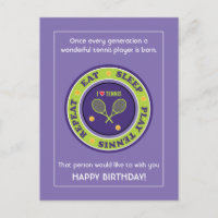 Cheeky Purple Tennis 🎾  Happy Birthday Postcard