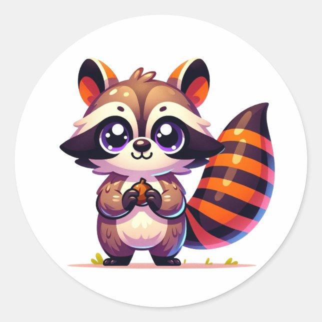 Cheeky Raccoon Capers: Colourful Sticker Design (Front)