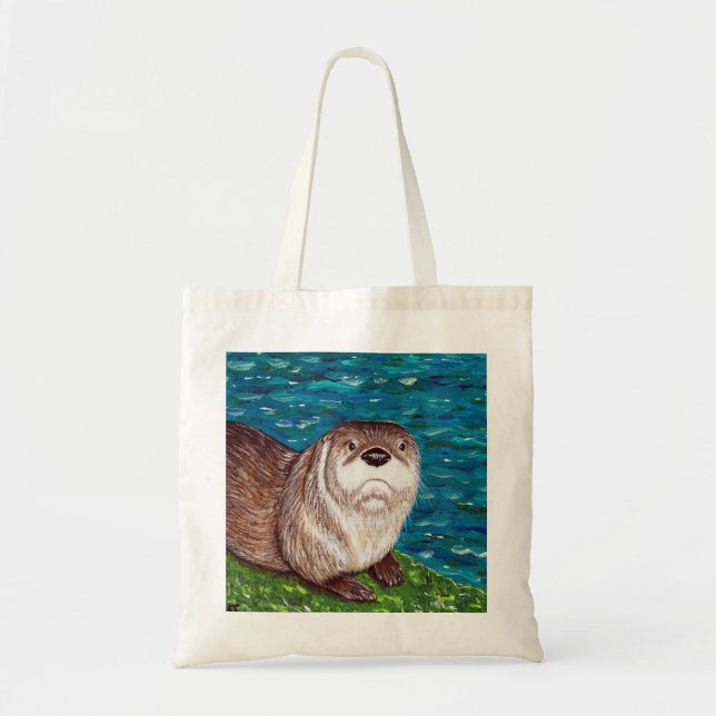 Cheeky River Otter painting Tote Bag (Front)