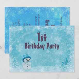 Cheeky Snowman's Christmas Scenery 1st Birthday Invitation