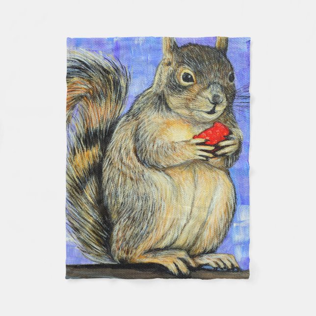 Cheeky Squirrel Painting Fleece Blanket (Front)