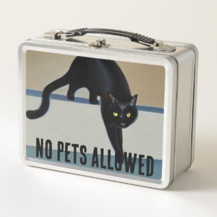 Cheeky Whimsical Black Cat Metal Lunch Box