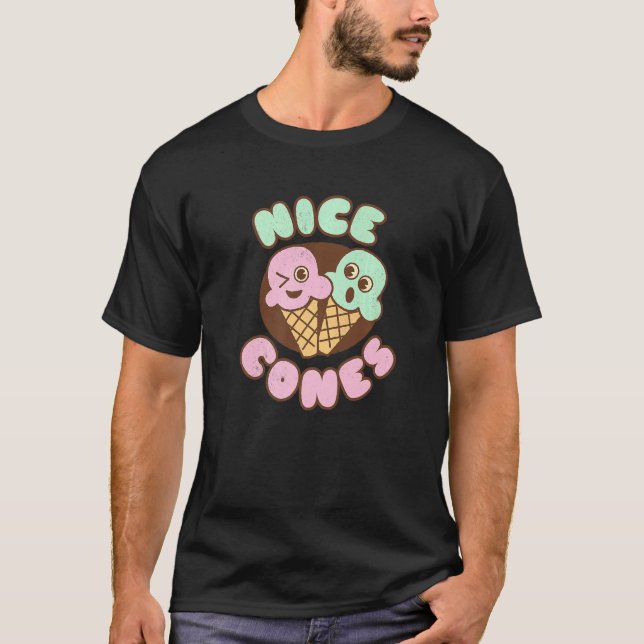 Cheeky Winking Ice Cream  Nice Cones   Food Pun Jo T-Shirt (Front)