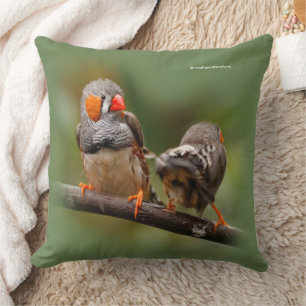 Cheeky Zebra Finches Songbirds on Branch Throw Pillow