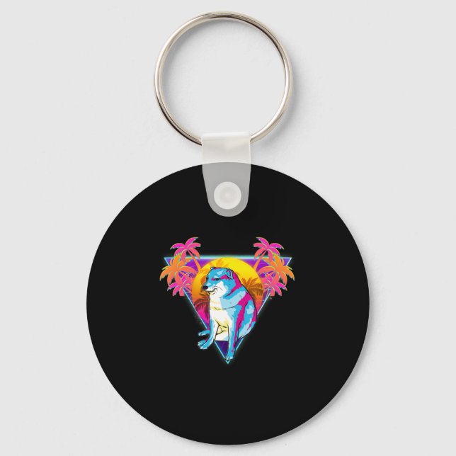 Cheems Dog Funny Shiba Inu Dank Meme 80s Vaporwave Keychain (Front)