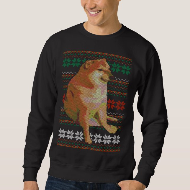 Cheems Ugly Christmas Sweater Doge Meme Design (Front)
