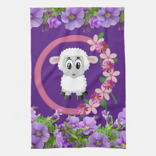 Cheep Floral violet serviette de cuisine (Vertical)