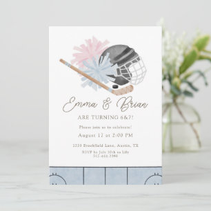 Cheer and Ice Hockey Siblings Joint Birthday  Invitation