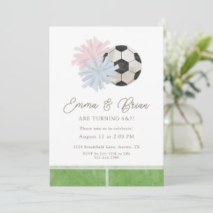 Cheer and Soccer Siblings Joint Birthday Party  Invitation