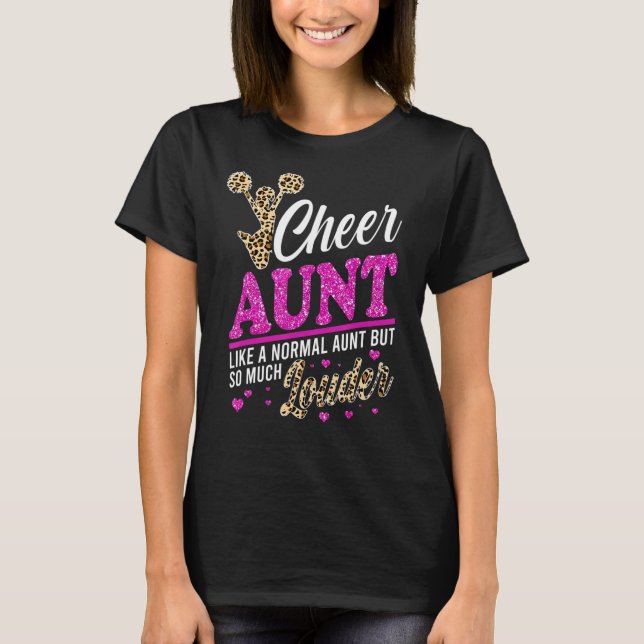 Cheer Aunt Biggest Fan Leopard Print And Pom Pom T-Shirt (Front)