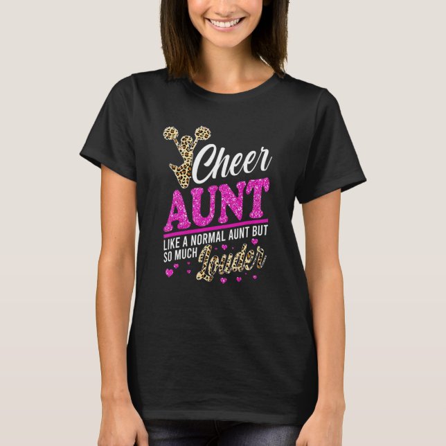 Cheer Aunt Biggest Fan Leopard Print And Pom Pom T-Shirt (Front)