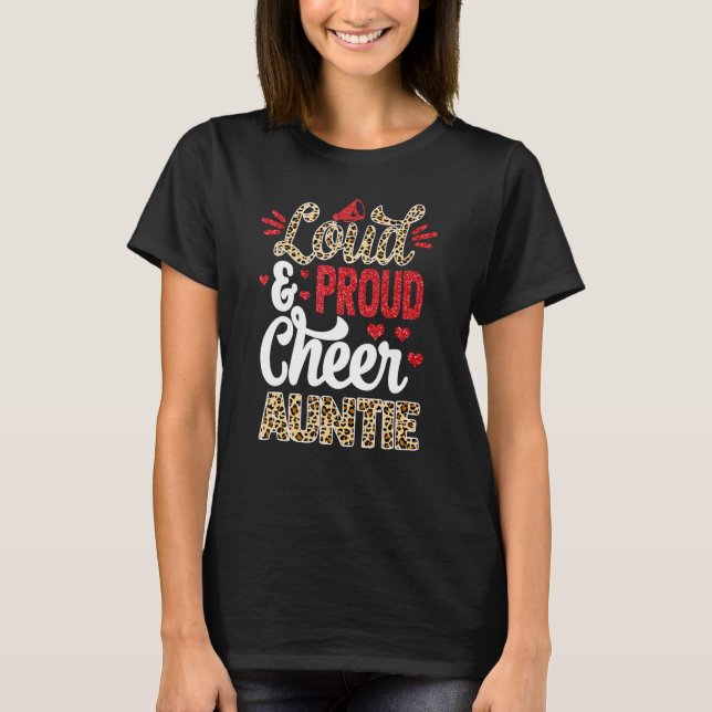 Cheer Auntie Biggest Fan Leopard Print And Pom Pom T-Shirt (Front)