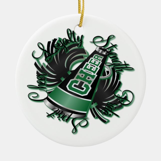 Cheer Black and Green Customizable Ornament (Front)