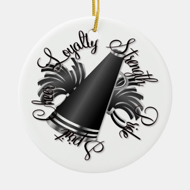 Cheer Black and Silver Qualities Customizable Ceramic Ornament (Front)