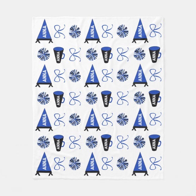 Cheer Camp Blue and Black Cheerleadering Pompom   Fleece Blanket (Front)